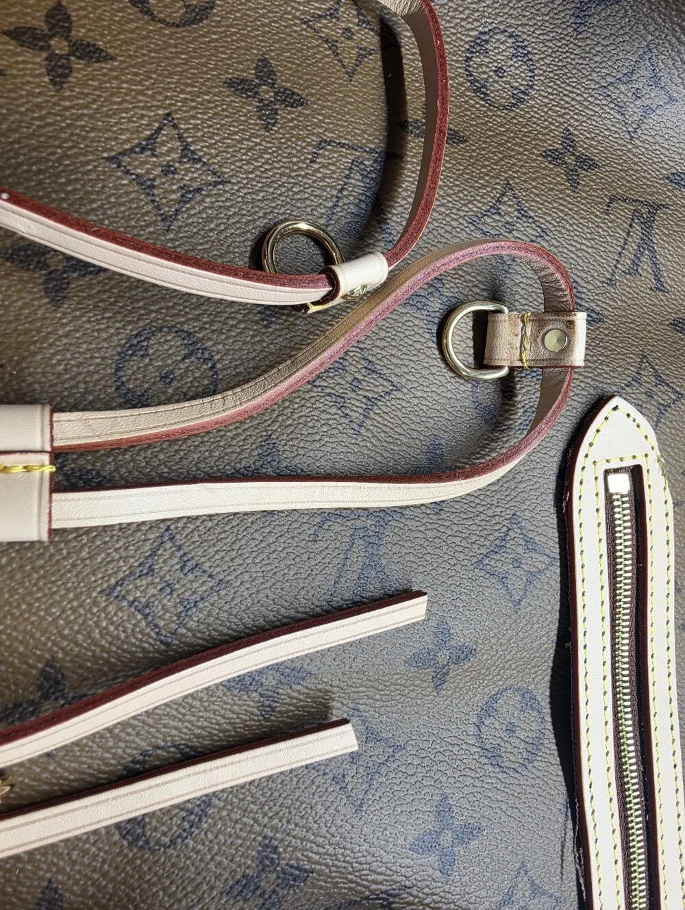 Louis Vuitton Luxury Leather Bag Straps and Side Laces - Cream with Red Edge
